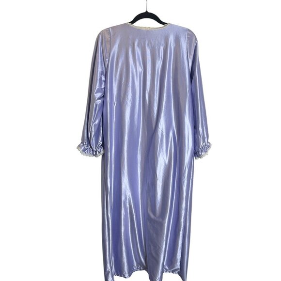 Queentex Vintage Purple Satin Lace Robe Women’s L Long Sleeve Bridal Housecoat - Picture 2 of 6